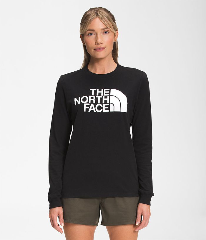 The North Face Long Sleeve Half Dome Womens T-Shirts Black 063754-CET